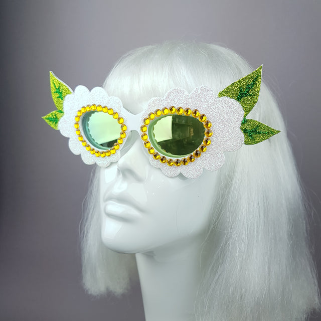 "Luana" Glitter Gem Daisy Flower Sunglasses