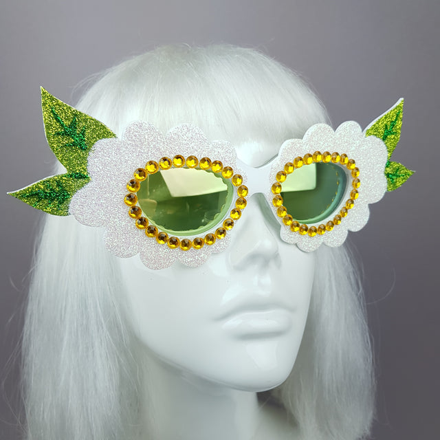 "Luana" Glitter Gem Daisy Flower Sunglasses