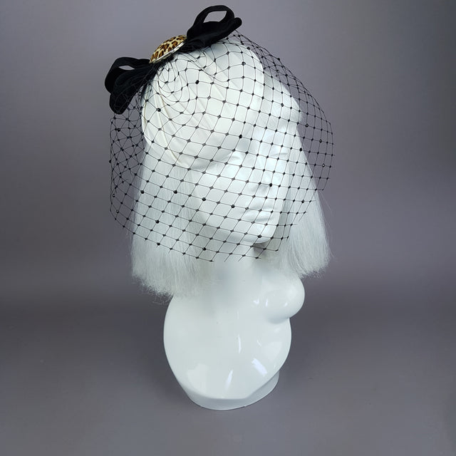 "Morana" Ivory & Leopard Bow Veil Fascinator Hat