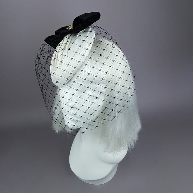 "Morana" Ivory & Leopard Bow Veil Fascinator Hat