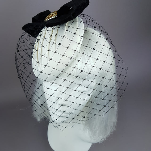 "Morana" Ivory & Leopard Bow Veil Fascinator Hat