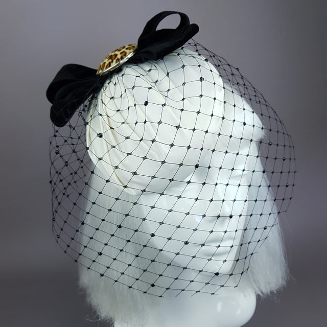"Morana" Ivory & Leopard Bow Veil Fascinator Hat