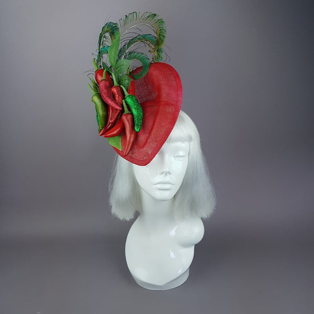 "Agni" Chili Peppers & Peacock Feather Fascinator Hat