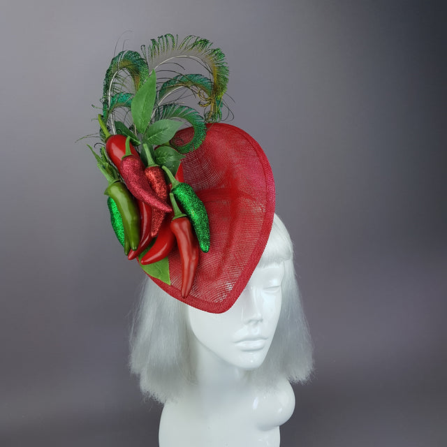 "Agni" Chili Peppers & Peacock Feather Fascinator Hat