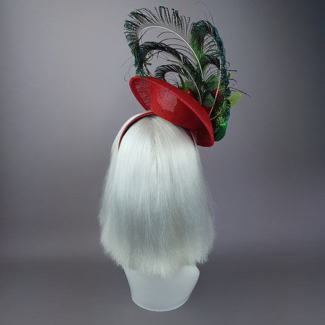 "Agni" Chili Peppers & Peacock Feather Fascinator Hat