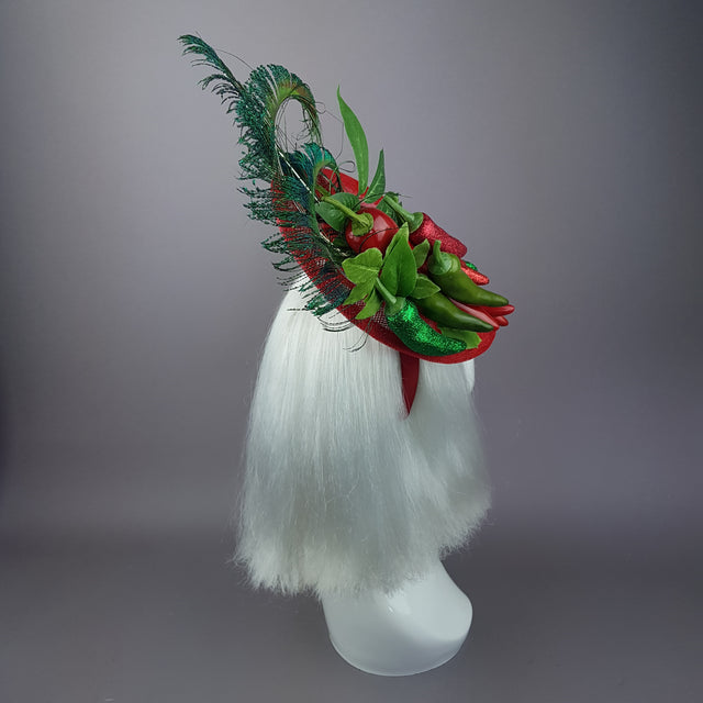 "Agni" Chili Peppers & Peacock Feather Fascinator Hat