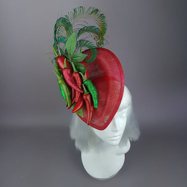 "Agni" Chili Peppers & Peacock Feather Fascinator Hat