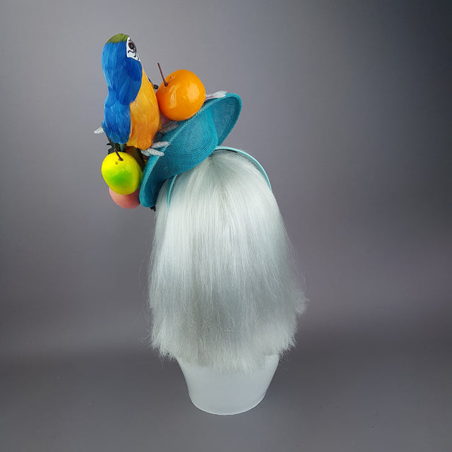 "Leilani" Colourful Parrot & Fruit Tropical Fascinator Hat