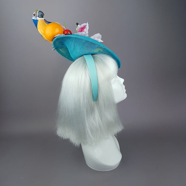 "Leilani" Colourful Parrot & Fruit Tropical Fascinator Hat