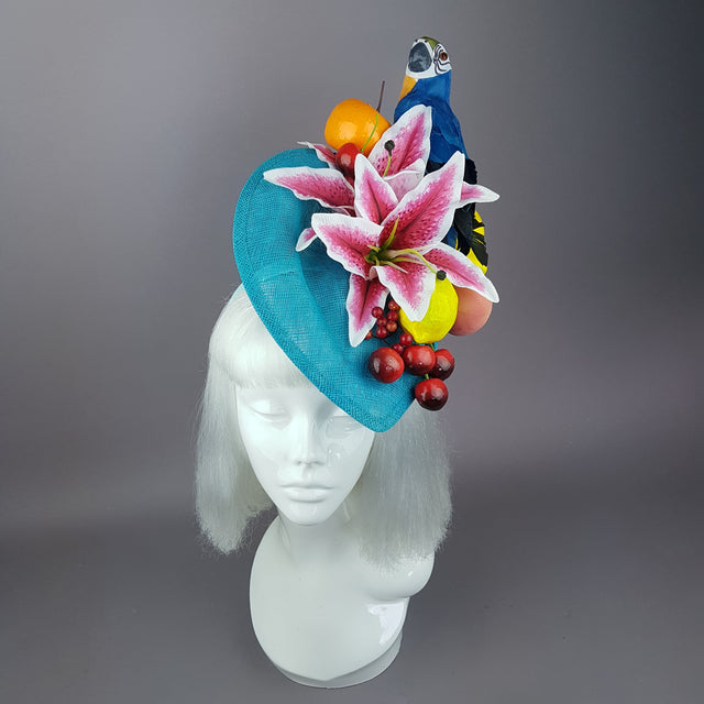 "Leilani" Colourful Parrot & Fruit Tropical Fascinator Hat