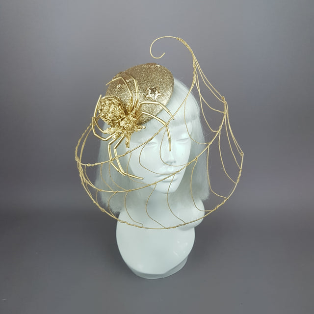 "Arachne" Gold Spider & Web Fascinator Hat