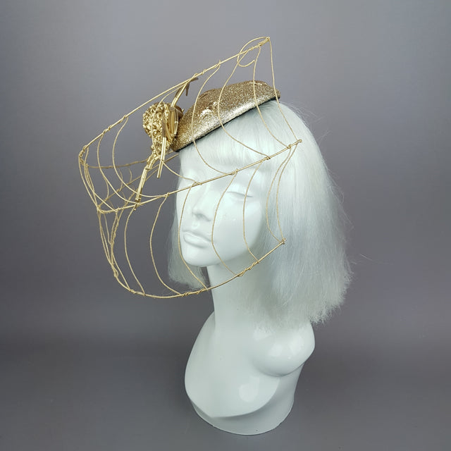 "Arachne" Gold Spider & Web Fascinator Hat