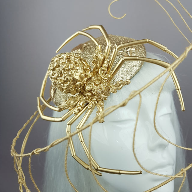 "Arachne" Gold Spider & Web Fascinator Hat