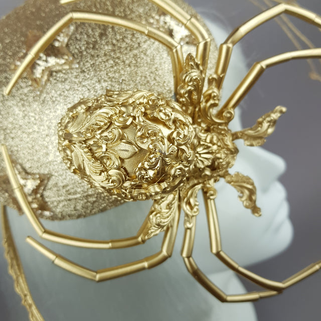"Arachne" Gold Spider & Web Fascinator Hat