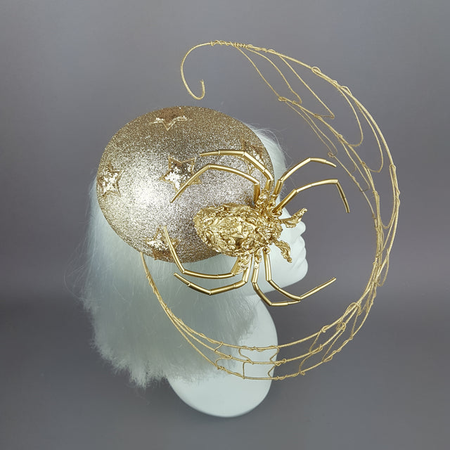 "Arachne" Gold Spider & Web Fascinator Hat