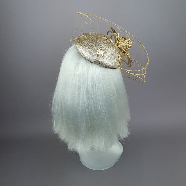 "Arachne" Gold Spider & Web Fascinator Hat