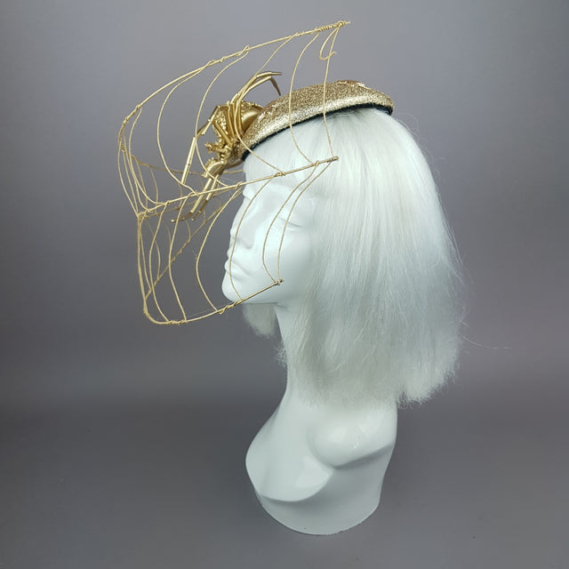 "Arachne" Gold Spider & Web Fascinator Hat