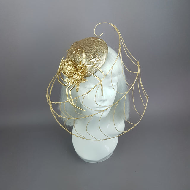 "Arachne" Gold Spider & Web Fascinator Hat