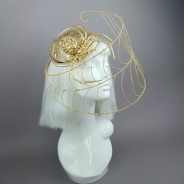 "Arachne" Gold Spider & Web Fascinator Hat