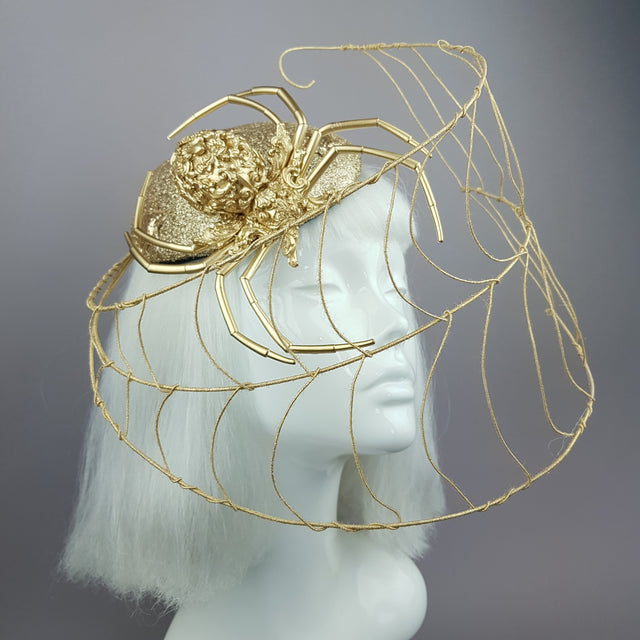 "Arachne" Gold Spider & Web Fascinator Hat