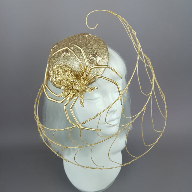 "Arachne" Gold Spider & Web Fascinator Hat