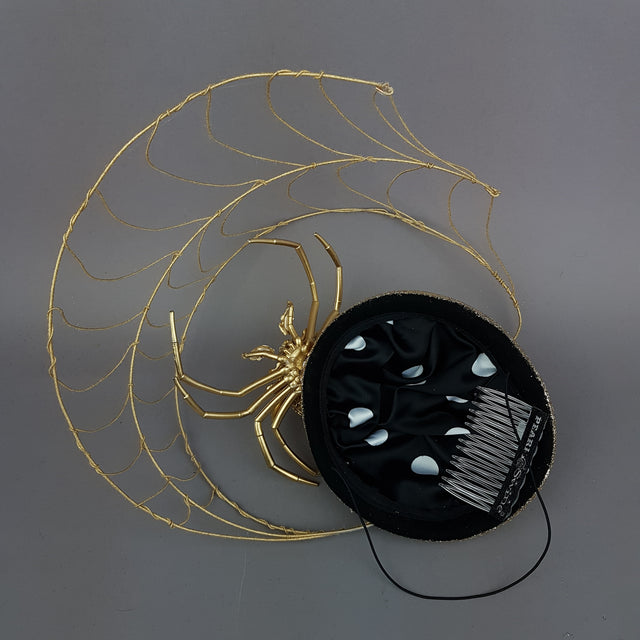 "Arachne" Gold Spider & Web Fascinator Hat