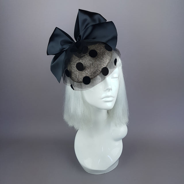 "Divina" Gold & Black Polkadot Bow Fascinator