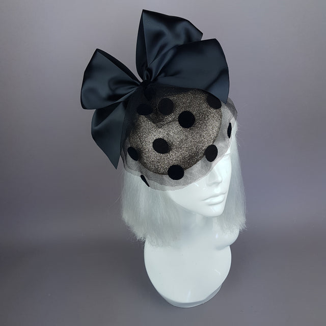"Divina" Gold & Black Polkadot Bow Fascinator