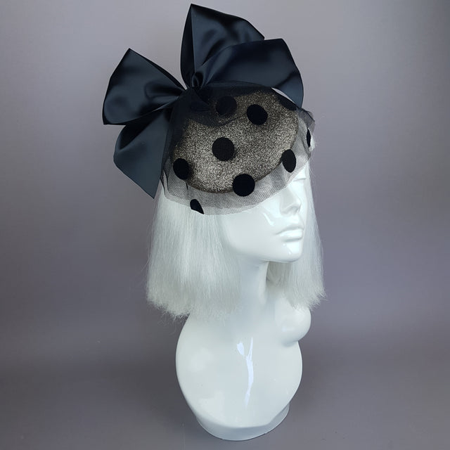 "Divina" Gold & Black Polkadot Bow Fascinator