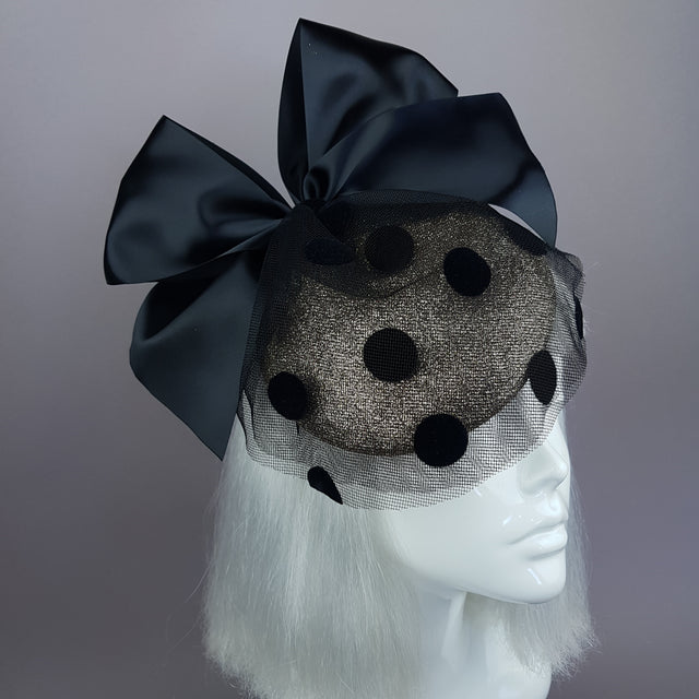 "Divina" Gold & Black Polkadot Bow Fascinator