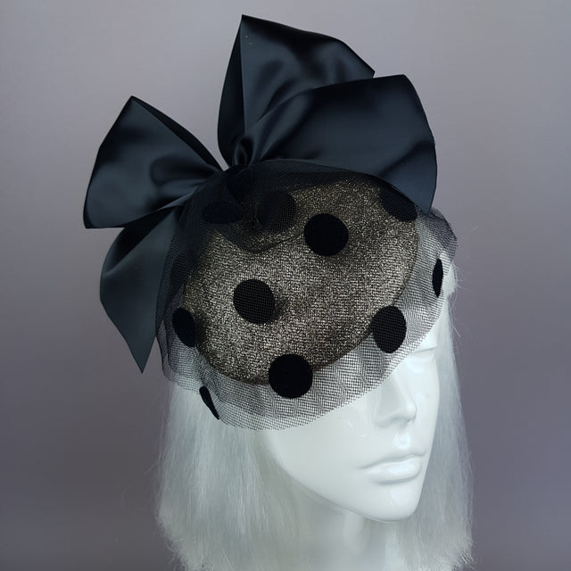 "Divina" Gold & Black Polkadot Bow Fascinator