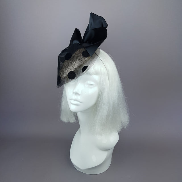 "Divina" Gold & Black Polkadot Bow Fascinator