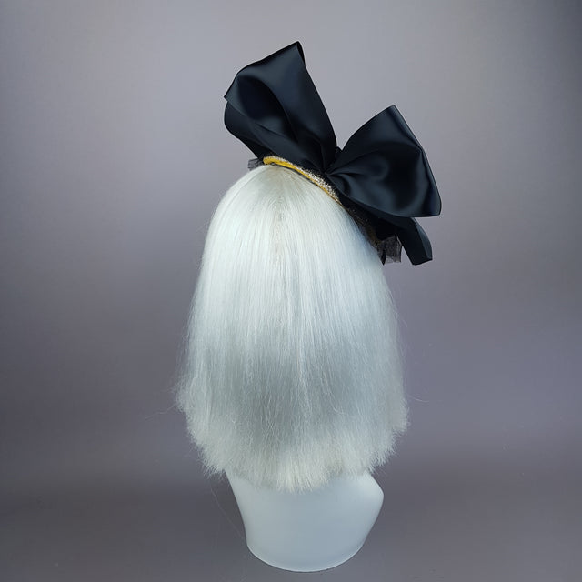"Divina" Gold & Black Polkadot Bow Fascinator