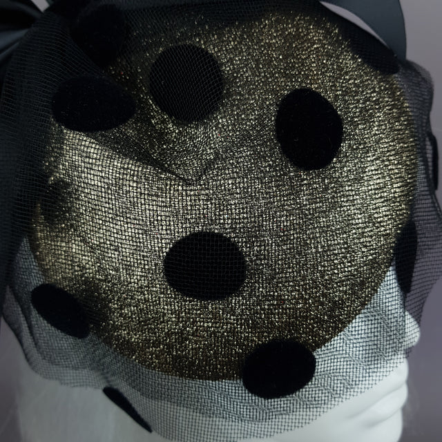 "Divina" Gold & Black Polkadot Bow Fascinator