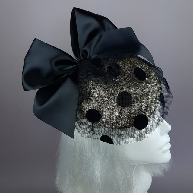 "Divina" Gold & Black Polkadot Bow Fascinator