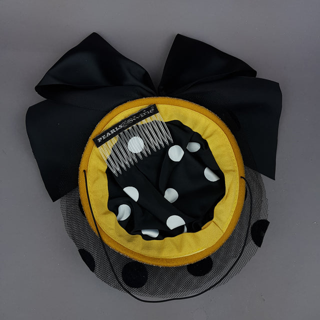 "Divina" Gold & Black Polkadot Bow Fascinator