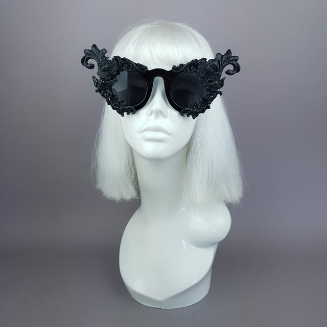 "Erela" Black Filigree Cherub Ornate Sunglasses