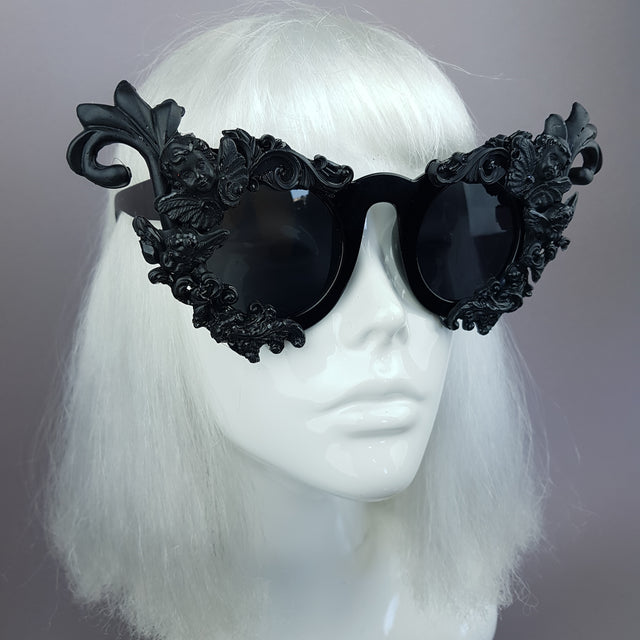 "Erela" Black Filigree Cherub Ornate Sunglasses