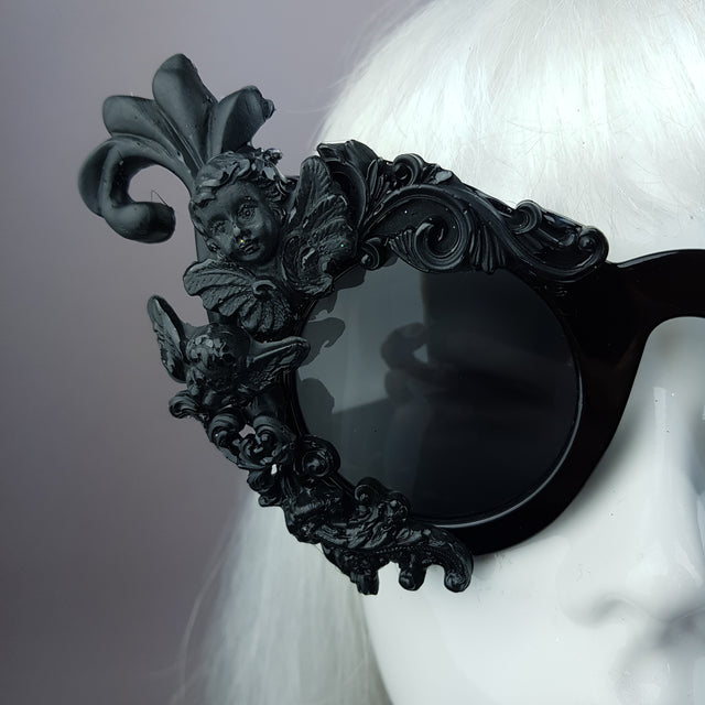 "Erela" Black Filigree Cherub Ornate Sunglasses