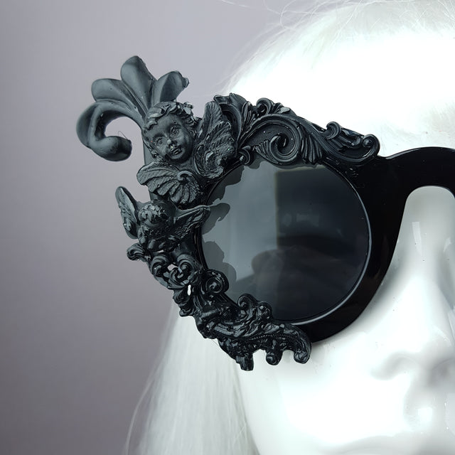 "Erela" Black Filigree Cherub Ornate Sunglasses
