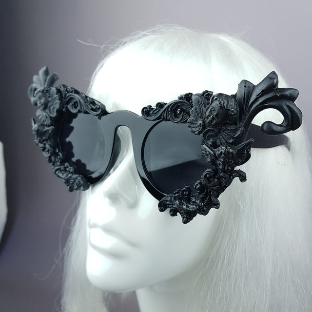 "Erela" Black Filigree Cherub Ornate Sunglasses