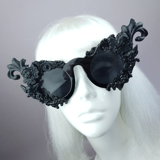 "Erela" Black Filigree Cherub Ornate Sunglasses