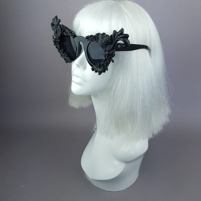 "Erela" Black Filigree Cherub Ornate Sunglasses