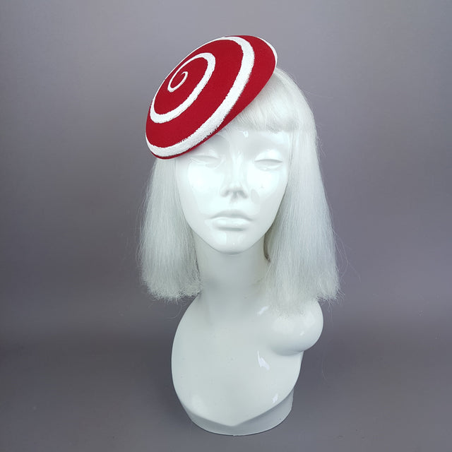 "Vertigo" White and Red Glitter Swirl Fascinator Hat