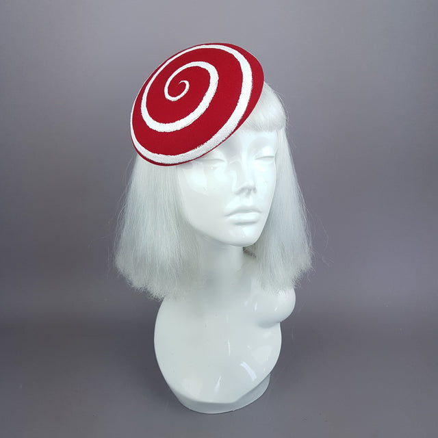 "Vertigo" White and Red Glitter Swirl Fascinator Hat