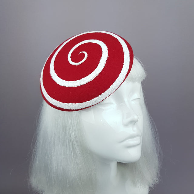"Vertigo" White and Red Glitter Swirl Fascinator Hat