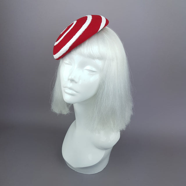 "Vertigo" White and Red Glitter Swirl Fascinator Hat