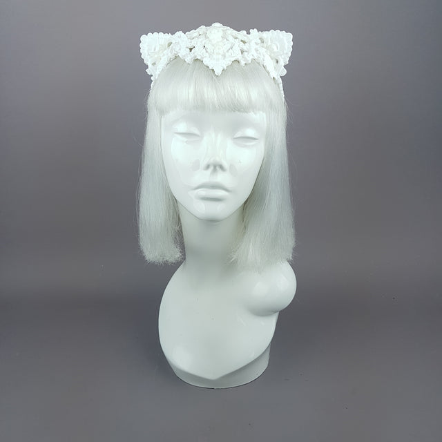 "Faline" White Filigree Cat Ear Headpiece