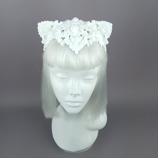 "Faline" White Filigree Cat Ear Headpiece