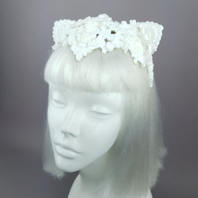 "Faline" White Filigree Cat Ear Headpiece